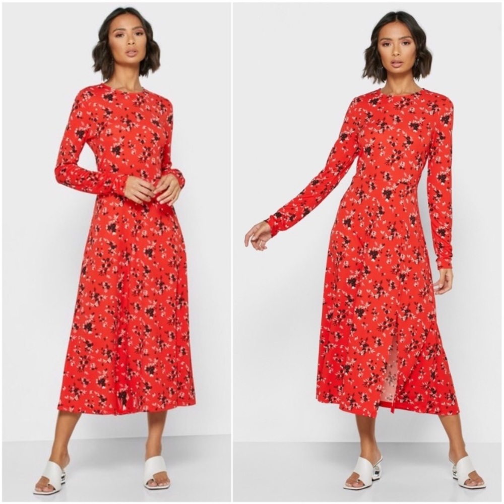 Banana Republic Red Floral Long Sleeve Dress